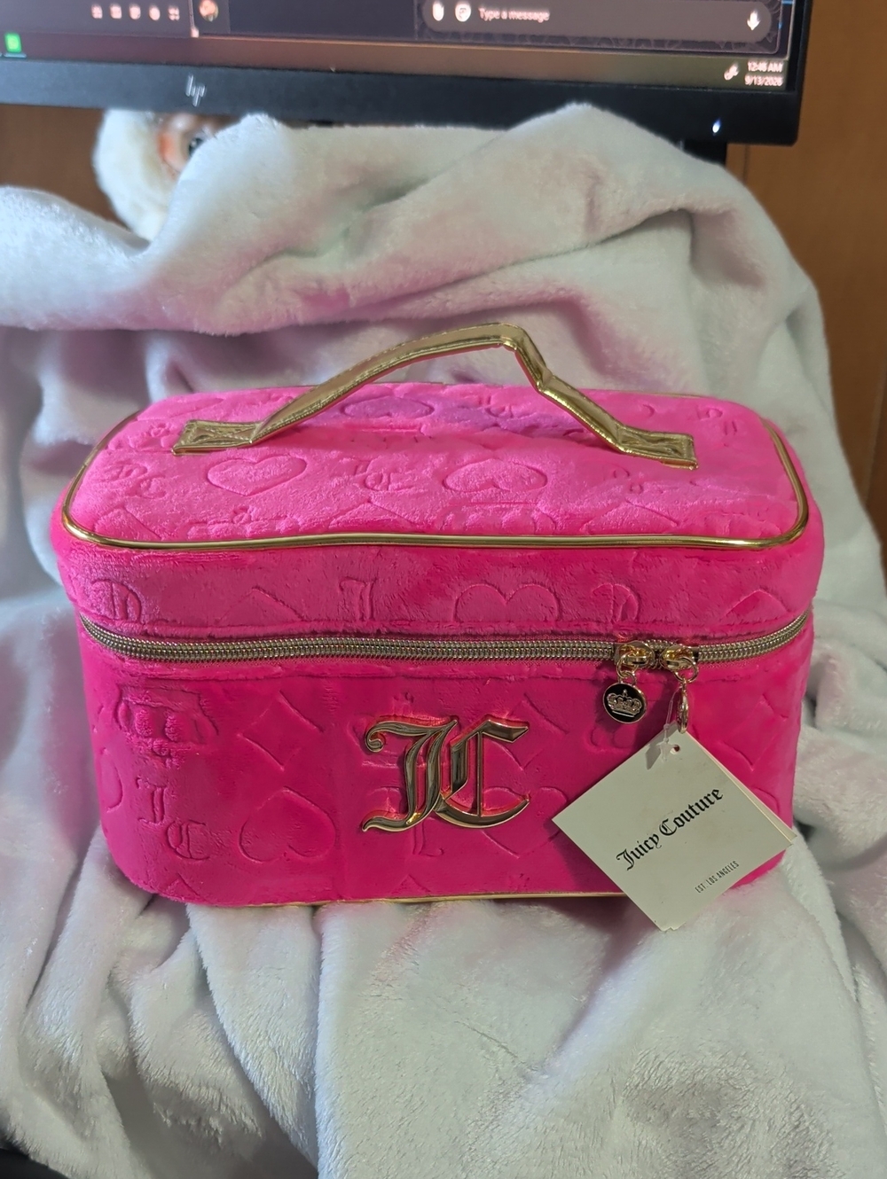 Juicy Couture Hot Pink Velour Cosmetic Train Case